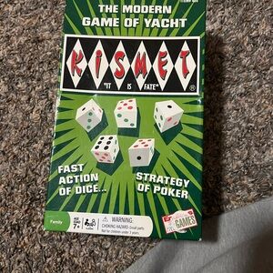 Kismet Yacht Dice Game – Green Box with Red & White Dice Graphics